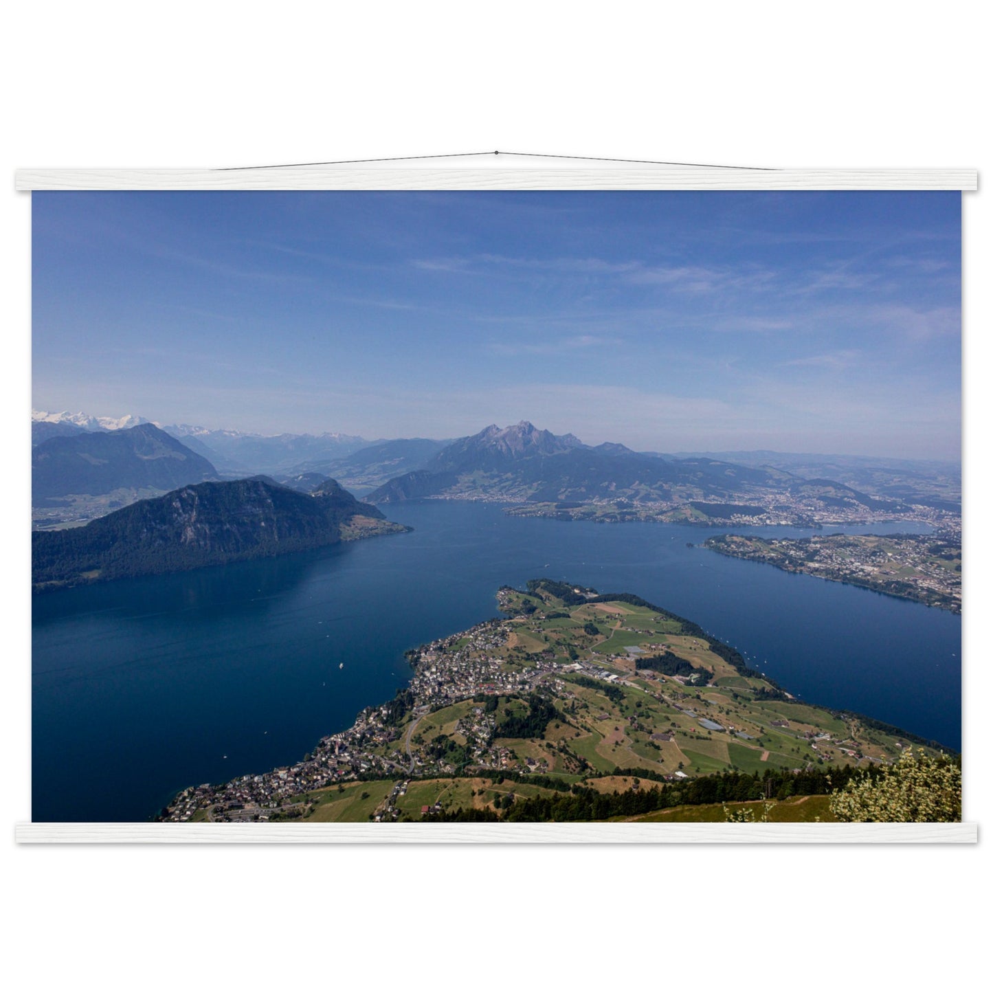 Central Switzerland Poster: Breathtaking view over Lake Lucerne Premium poster with wooden bars