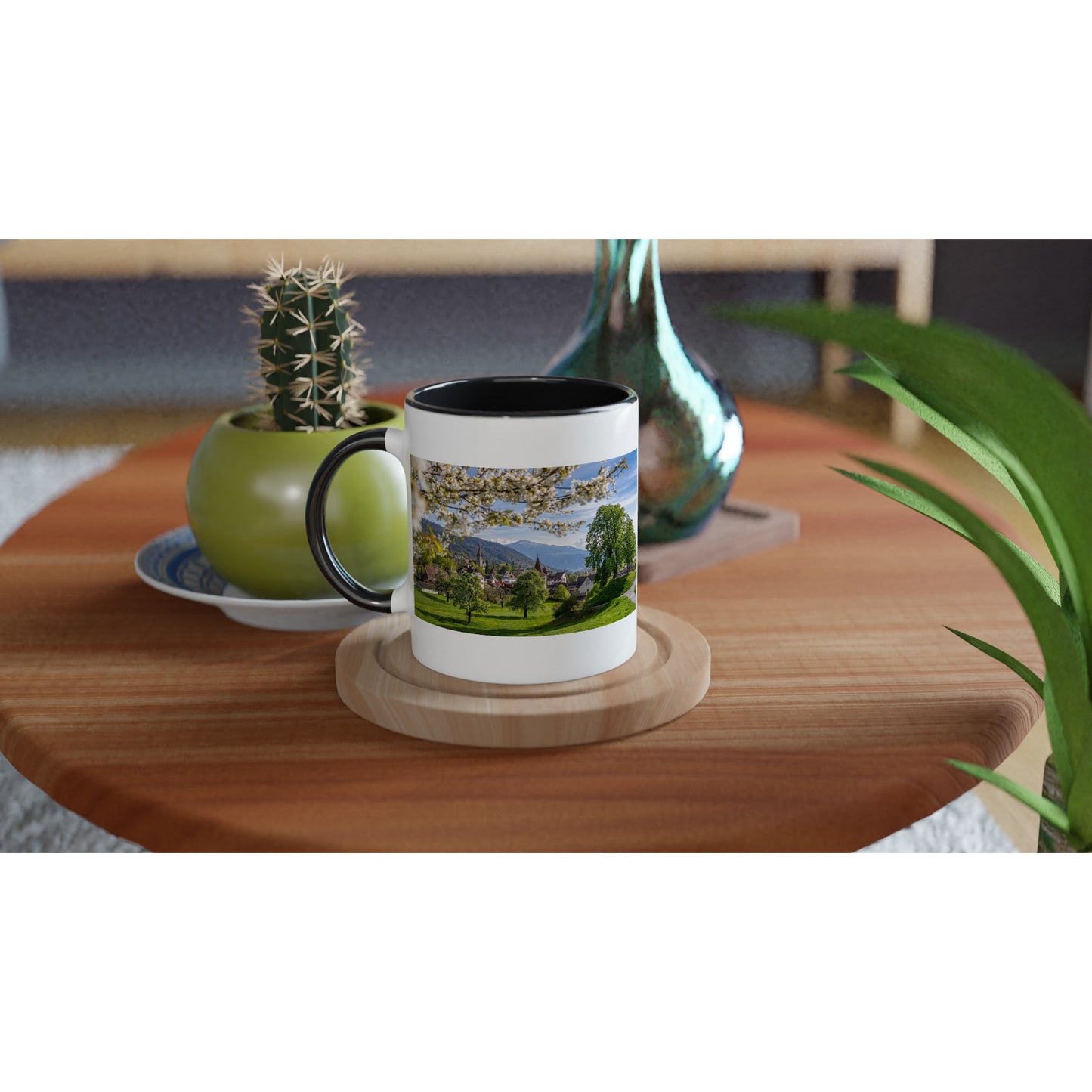 Spring Magic City of Zug Ceramic Mug - Colored Rim &amp; Handle 