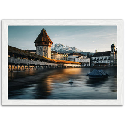 Framed poster Chapel Bridge Lucerne and Pilatus - Dusk